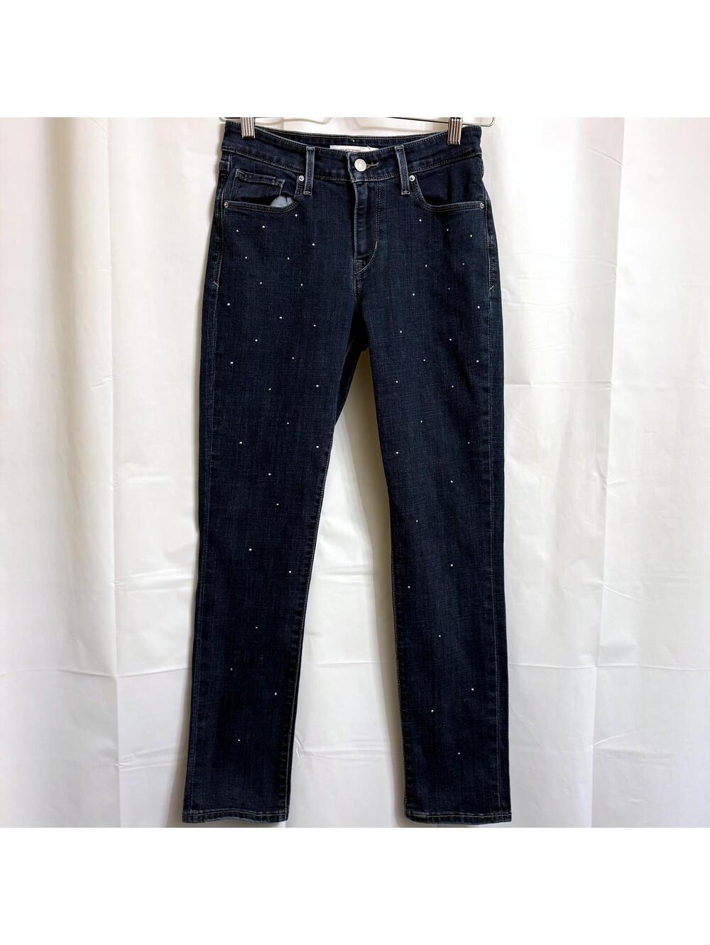 Levi's Women's Size 6 Mid Rise Skinny Jeans Dark Wash Rhinestone Studded Denim